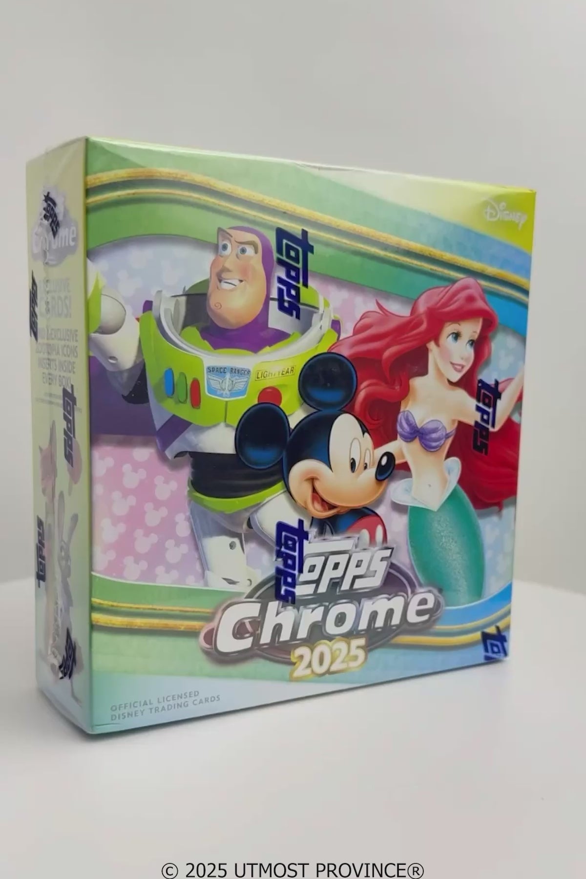 Short clip of a Topps Chrome Disney Mega Box, showcasing the factory sealed trading card box.