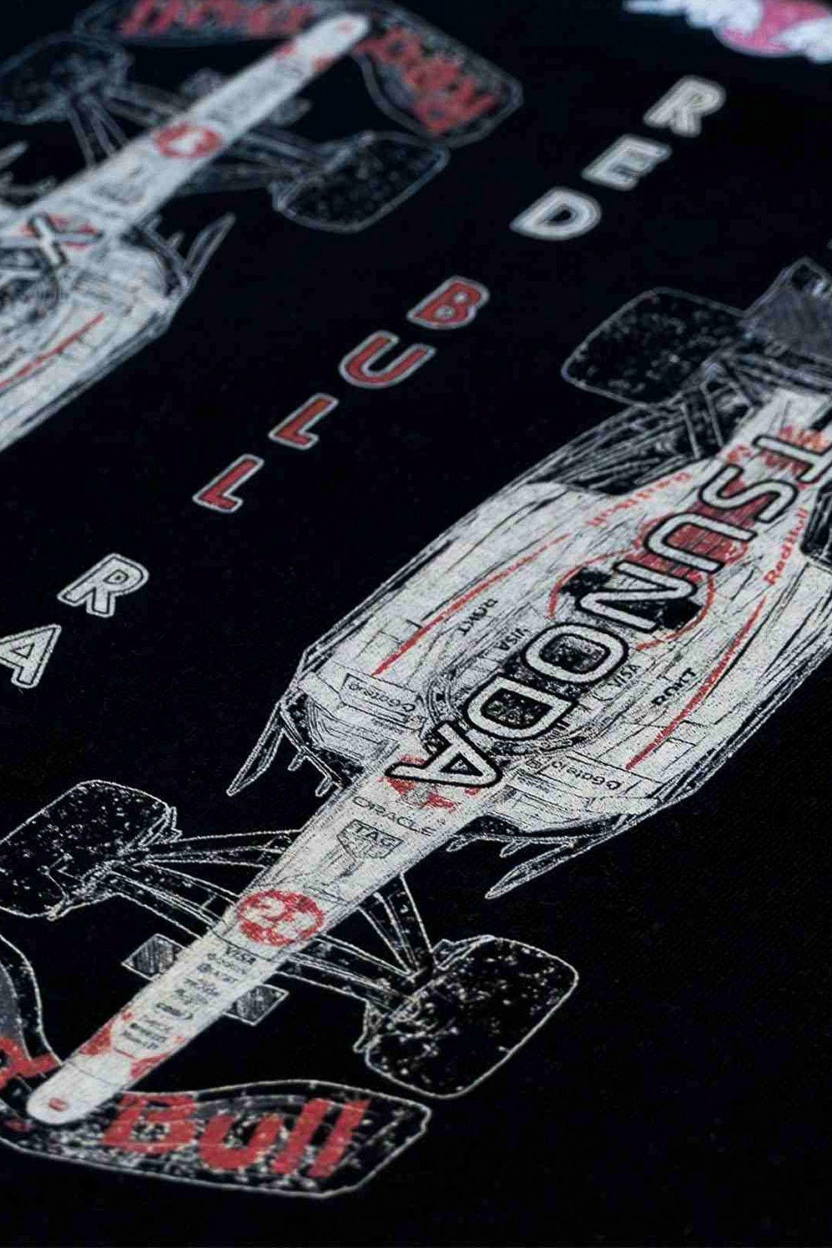 Close up of the back of a black Red Bull Racing crop top designed by Utmost Province.