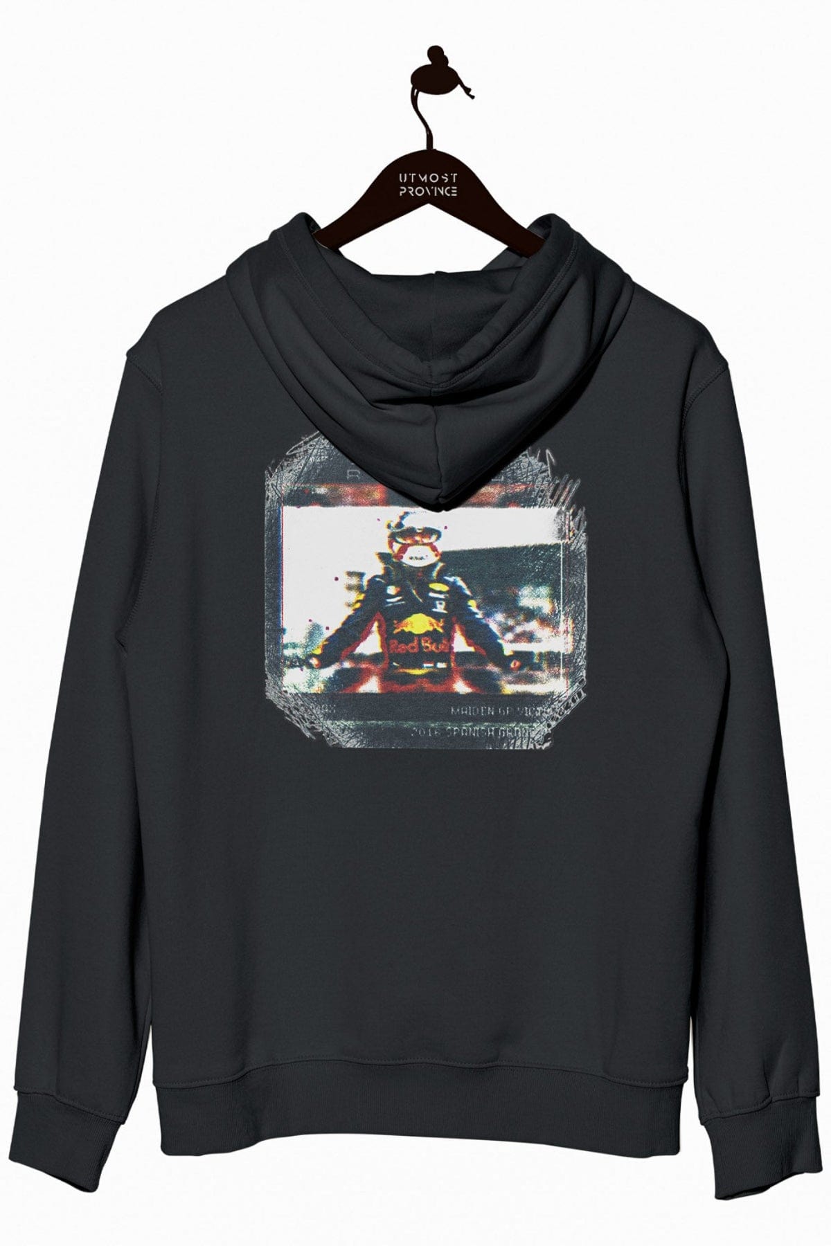 Back of a Black Utmost Province Red Bull Racing hoodie.