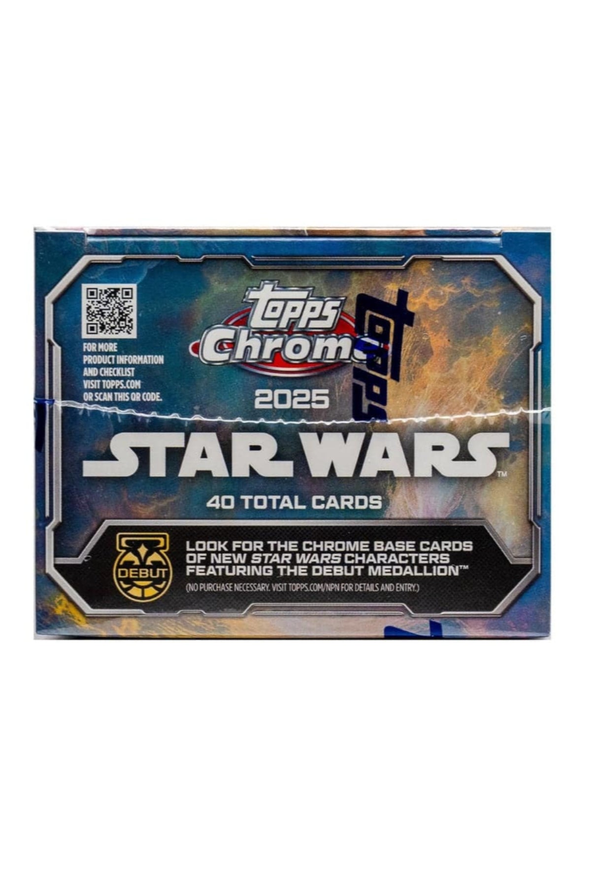 Topps Chrom Star Wars trading card blaster box with a white background